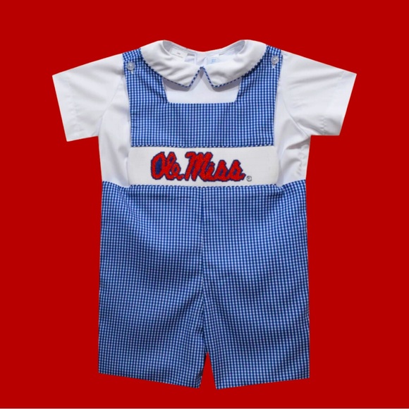 OLE MISS REBELS Smocked Navy Jon Jon w/ Shirt Toddler Size 18 Month Worn Once - Picture 2 of 9